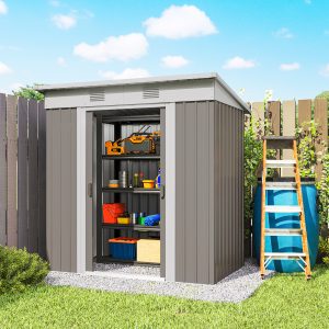 Outsunny 6' x 4' Outdoor Storage Shed, Metal Garden Tool Storage House Organizer with Lockable Sliding Doors and Vents for Backyard Patio Lawn, Light Grey - Image 10