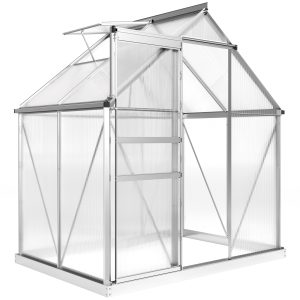 Outsunny 6' x 4' x 6.6' Walk-in Greenhouse, Polycarbonate Greenhouse with Adjustable Roof Vent, Base, Sliding Door, Clear - Image 2