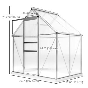 Outsunny 6' x 4' x 6.6' Walk-in Greenhouse, Polycarbonate Greenhouse with Adjustable Roof Vent, Base, Sliding Door, Clear - Image 3