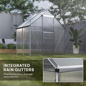 Outsunny 6' x 4' x 6.6' Walk-in Greenhouse, Polycarbonate Greenhouse with Adjustable Roof Vent, Base, Sliding Door, Clear - Image 7