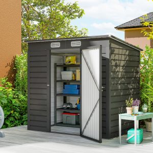 Outsunny 6 x 4FT Galvanized Garden Storage Shed, Metal Outdoor Shed with Double Doors and 2 Vents, Grey - Image 1