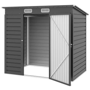 Outsunny 6 x 4FT Galvanized Garden Storage Shed, Metal Outdoor Shed with Double Doors and 2 Vents, Grey - Image 2