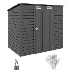 Outsunny 6 x 4FT Galvanized Garden Storage Shed, Metal Outdoor Shed with Double Doors and 2 Vents, Grey - Image 12