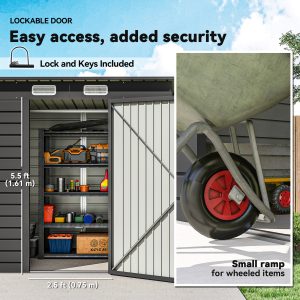 Outsunny 6 x 4FT Galvanized Garden Storage Shed, Metal Outdoor Shed with Double Doors and 2 Vents, Grey - Image 6