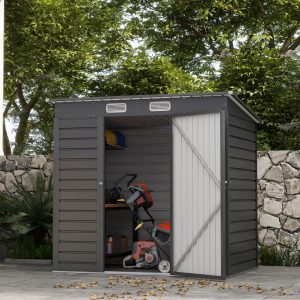 Outsunny 6 x 4FT Galvanized Garden Storage Shed, Metal Outdoor Shed with Double Doors and 2 Vents, Grey - Image 8