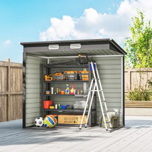 Outsunny 6 x 4FT Galvanized Garden Storage Shed, Metal Outdoor Shed with Double Doors and 2 Vents, Grey - Image 9