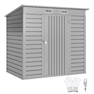 Outsunny 6 x 4FT Galvanized Garden Storage Shed, Metal Outdoor Shed with Double Doors and 2 Vents, Light Grey - Image 11