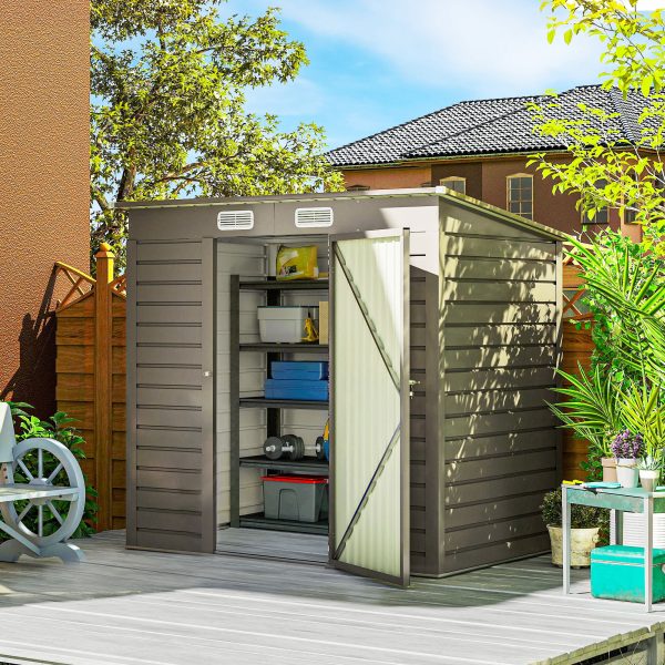 Outsunny 6 x 4FT Galvanized Garden Storage Shed, Metal Outdoor Shed with Double Doors and 2 Vents, Light Grey - Image 1