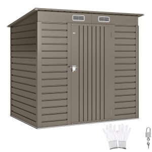 Outsunny 6 x 4FT Galvanized Garden Storage Shed, Metal Outdoor Shed with Double Doors and 2 Vents, Light Grey - Image 11