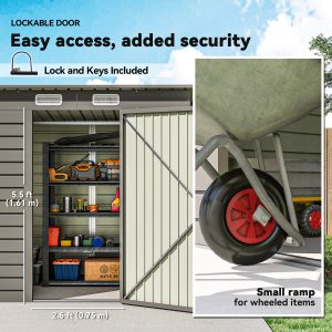 Outsunny 6 x 4FT Galvanized Garden Storage Shed, Metal Outdoor Shed with Double Doors and 2 Vents, Light Grey - Image 6