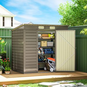 Outsunny 6 x 4FT Galvanized Garden Storage Shed, Metal Outdoor Shed with Double Doors and 2 Vents, Light Grey - Image 8