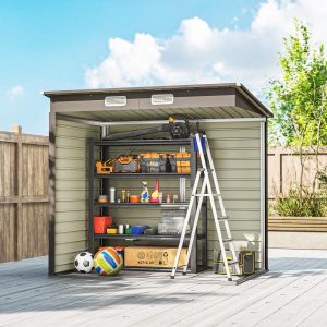 Outsunny 6 x 4FT Galvanized Garden Storage Shed, Metal Outdoor Shed with Double Doors and 2 Vents, Light Grey - Image 9