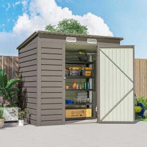 Outsunny 6 x 4FT Galvanized Garden Storage Shed, Metal Outdoor Shed with Double Doors and 2 Vents, Light Grey - Image 10