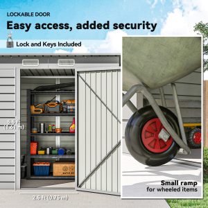 Outsunny 6 x 4FT Galvanized Garden Storage Shed, Metal Outdoor Shed with Double Doors and 2 Vents, Light Grey - Image 6