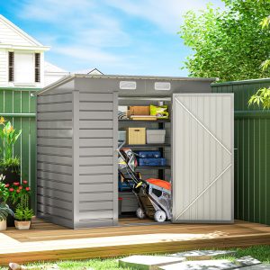 Outsunny 6 x 4FT Galvanized Garden Storage Shed, Metal Outdoor Shed with Double Doors and 2 Vents, Light Grey - Image 8