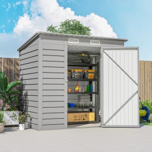 Outsunny 6 x 4FT Galvanized Garden Storage Shed, Metal Outdoor Shed with Double Doors and 2 Vents, Light Grey - Image 10