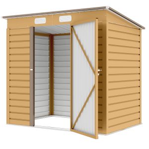 Outsunny 6 x 4FT Galvanized Garden Storage Shed, Metal Outdoor Shed with Double Doors and 2 Vents, Yellow - Image 2