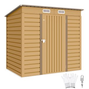 Outsunny 6 x 4FT Galvanized Garden Storage Shed, Metal Outdoor Shed with Double Doors and 2 Vents, Yellow - Image 11