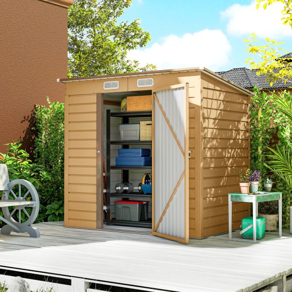 Outsunny 6 x 4FT Galvanized Garden Storage Shed, Metal Outdoor Shed with Double Doors and 2 Vents, Yellow - Image 1