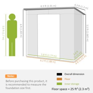 Outsunny 6 x 4FT Galvanized Garden Storage Shed, Metal Outdoor Shed with Double Doors and 2 Vents, Yellow - Image 13