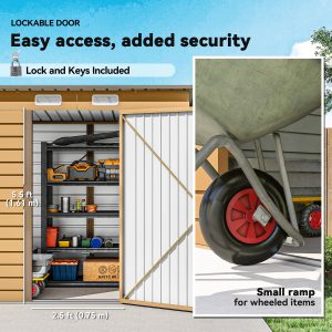 Outsunny 6 x 4FT Galvanized Garden Storage Shed, Metal Outdoor Shed with Double Doors and 2 Vents, Yellow - Image 6