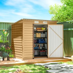 Outsunny 6 x 4FT Galvanized Garden Storage Shed, Metal Outdoor Shed with Double Doors and 2 Vents, Yellow - Image 8