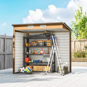 Outsunny 6 x 4FT Galvanized Garden Storage Shed, Metal Outdoor Shed with Double Doors and 2 Vents, Yellow - Image 9