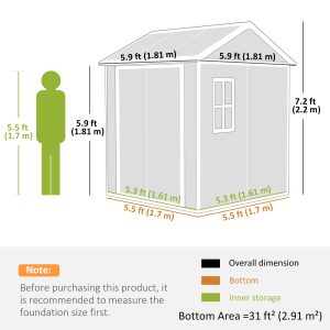 Outsunny 6' x 6' Resin Outdoor Storage Shed with Floor, Window, Lockable Doors and Vents for Backyard Patio Lawn, Grey - Image 11