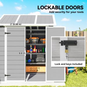 Outsunny 6' x 6' Resin Outdoor Storage Shed with Floor, Window, Lockable Doors and Vents for Backyard Patio Lawn, Grey - Image 16