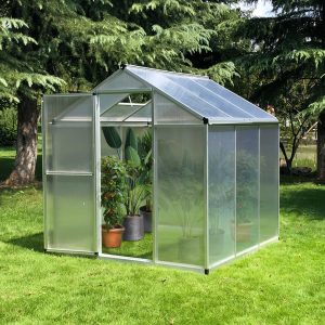Outsunny 6' x 6' x 6.4' Walk-in Garden Greenhouse Polycarbonate Panels Plants Flower Growth Shed Cold Frame Outdoor Portable Warm House - Image 1