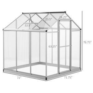 Outsunny 6' x 6' x 6.4' Walk-in Garden Greenhouse Polycarbonate Panels Plants Flower Growth Shed Cold Frame Outdoor Portable Warm House - Image 3