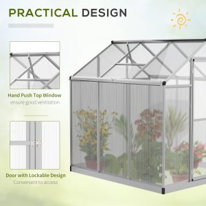Outsunny 6' x 6' x 6.4' Walk-in Garden Greenhouse Polycarbonate Panels Plants Flower Growth Shed Cold Frame Outdoor Portable Warm House - Image 5