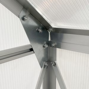 Outsunny 6' x 6' x 6.5' Polycarbonate Greenhouse, Walk-in Green House with Adjustable Roof Vent, Galvanized Base, Sliding Door and Rain Gutter for Outdoor, Garden, Backyard, Clear - Image 8