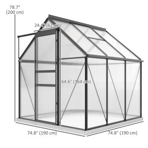 Outsunny 6' x 6' x 6.5' Polycarbonate Greenhouse, Walk-in Green House with Adjustable Roof Vent Galvanized Base Sliding Door Rain Gutter for Outdoor Garden Backyard, Grey - Image 13