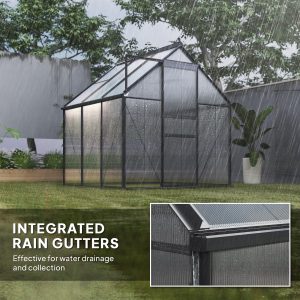 Outsunny 6' x 6' x 6.5' Polycarbonate Greenhouse, Walk-in Green House with Adjustable Roof Vent Galvanized Base Sliding Door Rain Gutter for Outdoor Garden Backyard, Grey - Image 17
