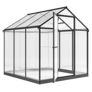 Outsunny 6' x 8' x 6.4' Polycarbonate Greenhouse, Aluminum Walk-In Green House Kit Garden, Plants Grow with Rain Gutter and Roof Vent, Charcoal Grey - Image 23