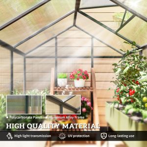 Outsunny 6' x 8' x 6.4' Polycarbonate Greenhouse, Aluminum Walk-In Green House Kit Garden, Plants Grow with Rain Gutter and Roof Vent, Charcoal Grey - Image 16