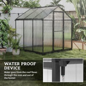 Outsunny 6' x 8' x 6.4' Polycarbonate Greenhouse, Aluminum Walk-In Green House Kit Garden, Plants Grow with Rain Gutter and Roof Vent, Charcoal Grey - Image 18