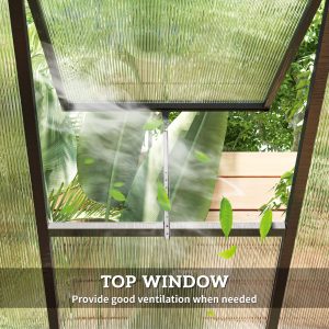 Outsunny 6' x 8' x 6.4' Polycarbonate Greenhouse, Aluminum Walk-In Green House Kit Garden, Plants Grow with Rain Gutter and Roof Vent, Charcoal Grey - Image 19