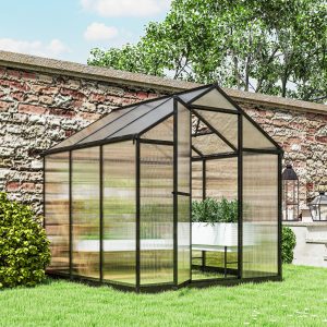 Outsunny 6' x 8' x 6.4' Polycarbonate Greenhouse, Aluminum Walk-In Green House Kit Garden, Plants Grow with Rain Gutter and Roof Vent, Charcoal Grey - Image 20