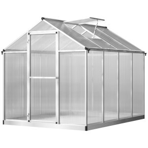 Outsunny 6' x 8' x 6.4' Polycarbonate Greenhouse, Aluminum Walk-In Green House Kit Garden, Plants Grow with Rain Gutter and Roof Vent, Silver - Image 11