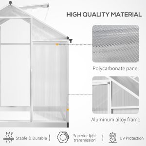 Outsunny 6' x 8' x 6.4' Polycarbonate Greenhouse, Aluminum Walk-In Green House Kit Garden, Plants Grow with Rain Gutter and Roof Vent, Silver - Image 4