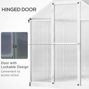 Outsunny 6' x 8' x 6.4' Polycarbonate Greenhouse, Aluminum Walk-In Green House Kit Garden, Plants Grow with Rain Gutter and Roof Vent, Silver - Image 5