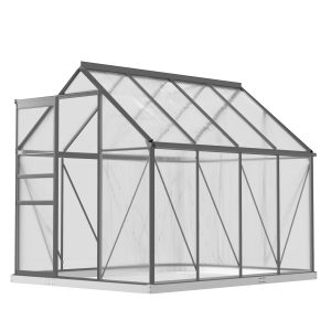 Outsunny 6' x 8' x 6.5' Polycarbonate Greenhouse, Walk-in Green House with Adjustable Roof Vent Galvanized Base Sliding Door Rain Gutter for Outdoor Garden Backyard, Charcoal Grey - Image 21