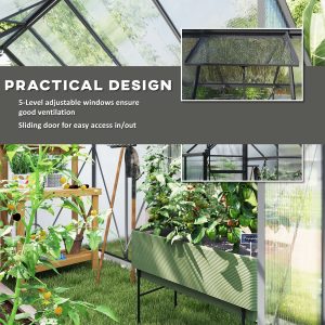 Outsunny 6' x 8' x 6.5' Polycarbonate Greenhouse, Walk-in Green House with Adjustable Roof Vent Galvanized Base Sliding Door Rain Gutter for Outdoor Garden Backyard, Charcoal Grey - Image 15