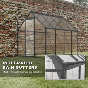 Outsunny 6' x 8' x 6.5' Polycarbonate Greenhouse, Walk-in Green House with Adjustable Roof Vent Galvanized Base Sliding Door Rain Gutter for Outdoor Garden Backyard, Charcoal Grey - Image 17