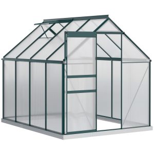 Outsunny 6' x 8' x 6.5' Polycarbonate Greenhouse, Walk-in Green House with Adjustable Roof Vent Galvanized Base Sliding Door Rain Gutter for Outdoor Garden Backyard, Green - Image 12