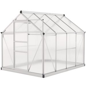 Outsunny 6' x 8' x 6.6' Polycarbonate Greenhouse, Walk-In Green House Kit Garden, Plants Grow, Galvanized Sheet Aluminum Frame with Rain Gutter, Vent and Sliding Door, Silver - Image 12