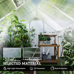 Outsunny 6' x 8' x 6.6' Polycarbonate Greenhouse, Walk-In Green House Kit Garden, Plants Grow, Galvanized Sheet Aluminum Frame with Rain Gutter, Vent and Sliding Door, Silver - Image 6