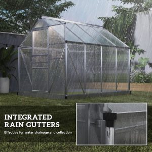Outsunny 6' x 8' x 6.6' Polycarbonate Greenhouse, Walk-In Green House Kit Garden, Plants Grow, Galvanized Sheet Aluminum Frame with Rain Gutter, Vent and Sliding Door, Silver - Image 8